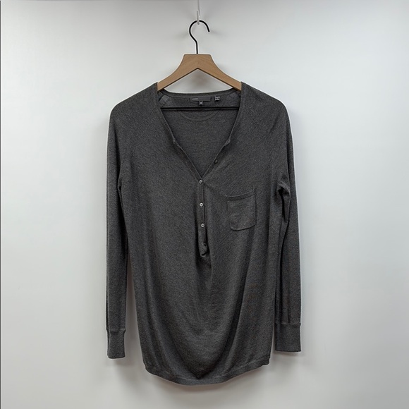 Vince Cashmere Knit Relaxed Tunic Pullover Henley Shirt Grey XS - Picture 1 of 6